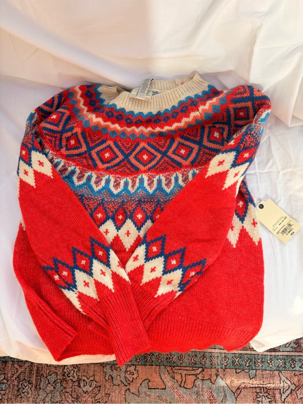 St. John's Bay Fair Isle Sweater in Red, Cream & Blue